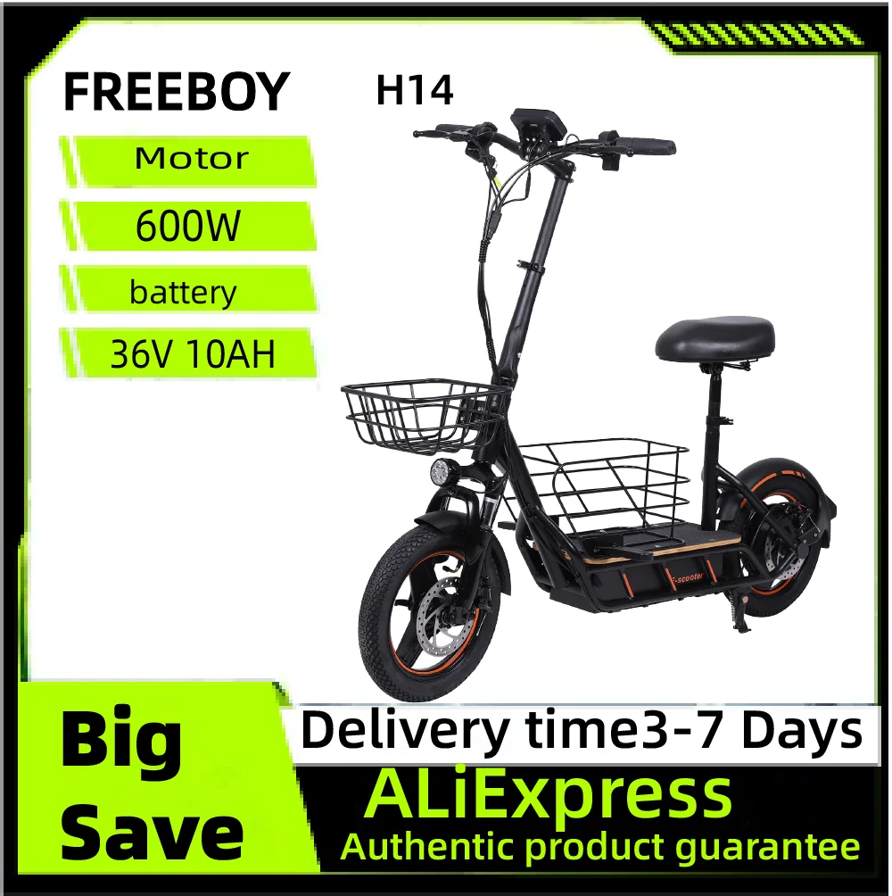 

FREEBOY H14 Adult Electric Scooter 600W Motor E-Scooter 36V 10AH Folding E-Scooter 14 Tire city eScooter