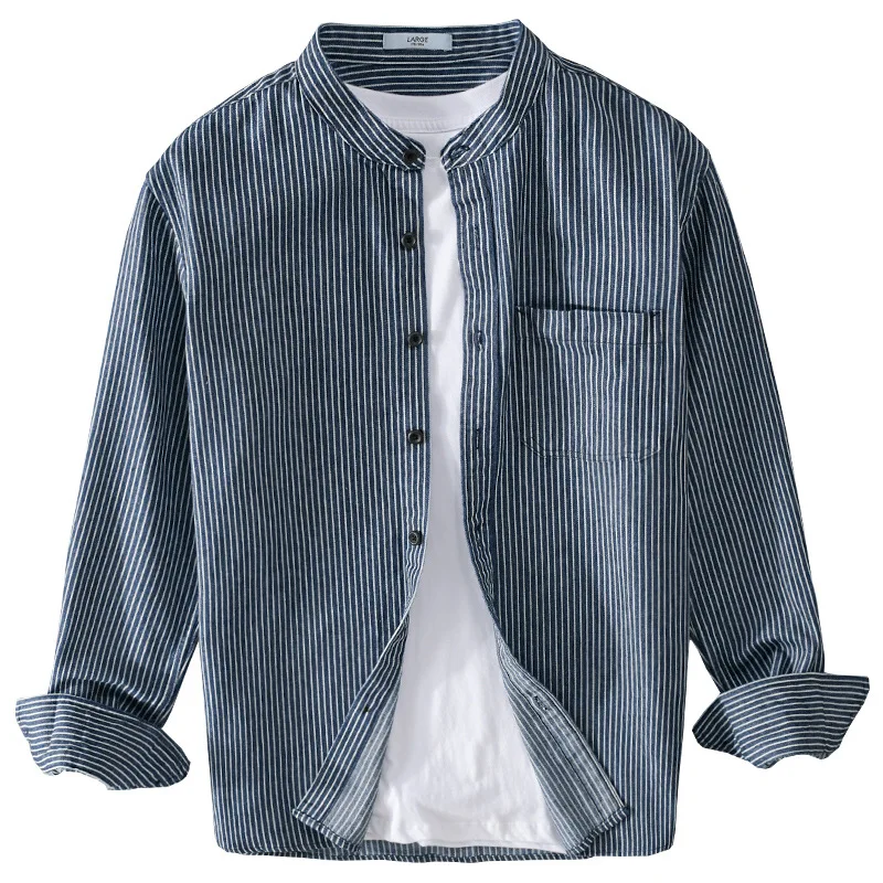 Spring Summer Fashion High Street Lapel Striped Men\'s Pocket Casual Cardigan Shirts For Men Loose High Quality Clothes Tops