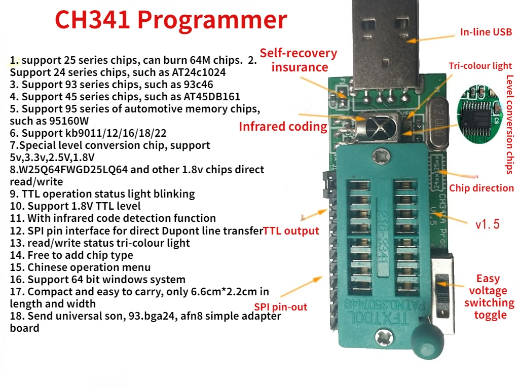 Ch341a Programmatore V1.6 1.8v di Conversione di Livello W25q64fw W25q128fw Gd25lq64