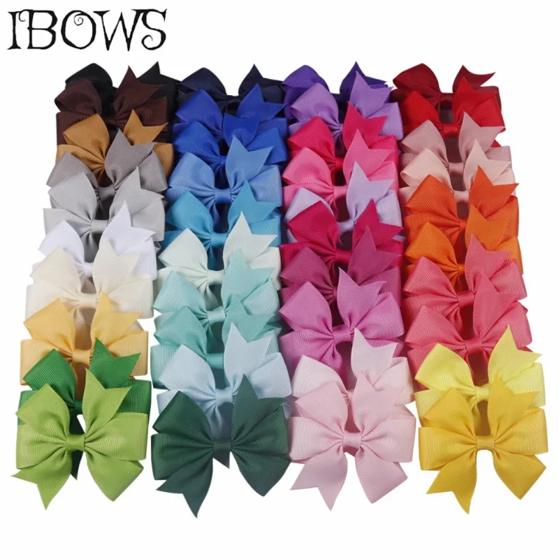 20-40pcs Colors 3'' Solid Grosgrain Ribbon Hair Bows For Girl Hair Clip Boutique Hairpin Bow Headwear Kids Hair Accessories