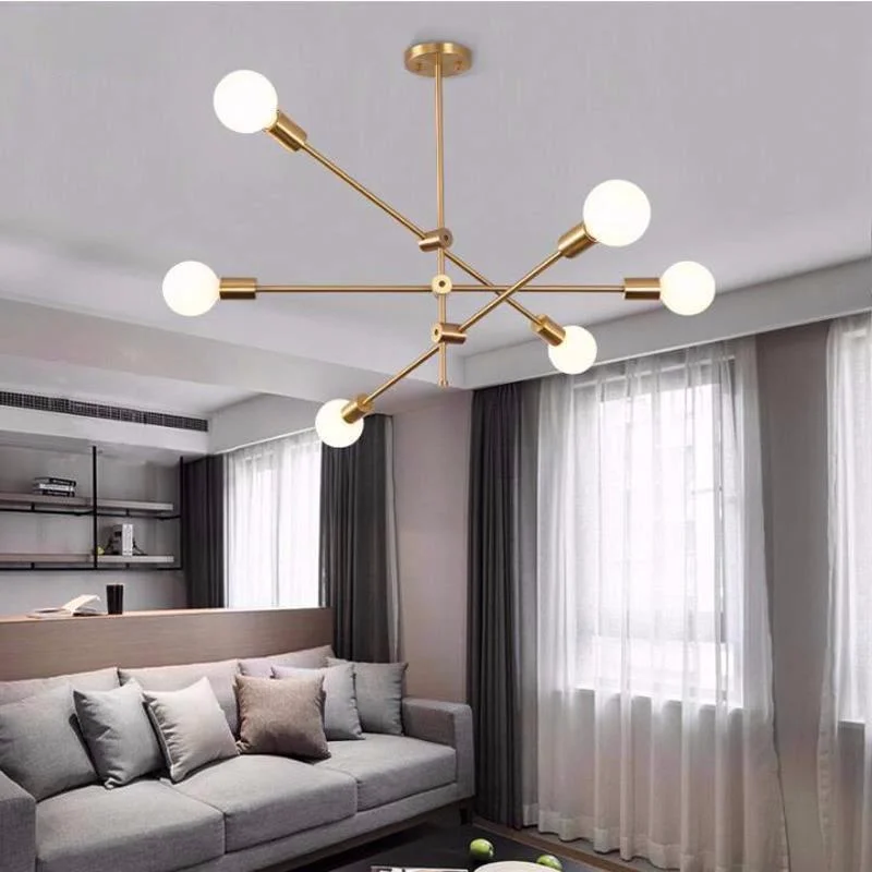 Nordic Loft Pendant Lamp Iron Gold E27 LED Modern Indoor Lighting Luxurious 4 6 8 Heads for Bar Dining Room Decor Chandelier