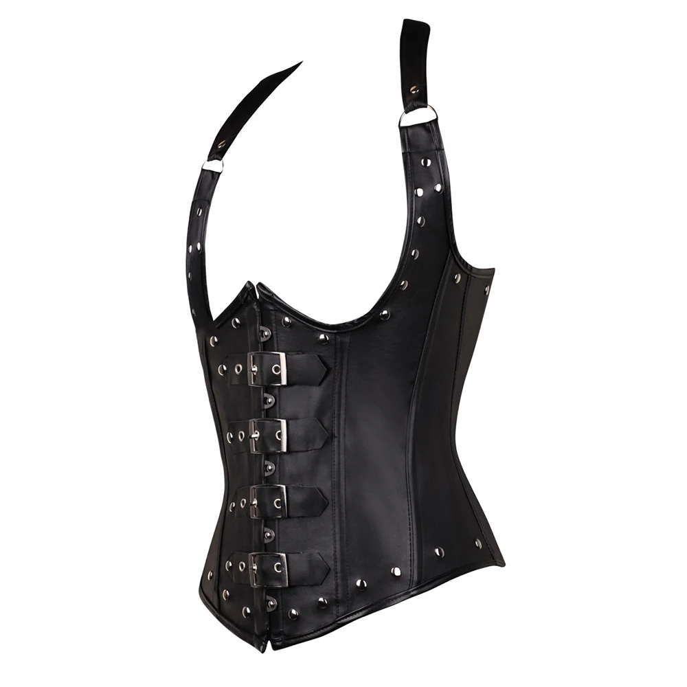 Corset en Faux Cuir Noir pour Femme, Style Punk, Spirale en Acier Désossé, Entraîneur de Taille, Cincher Shaper, Sous-Buste pour Costumes de ix, 828 #