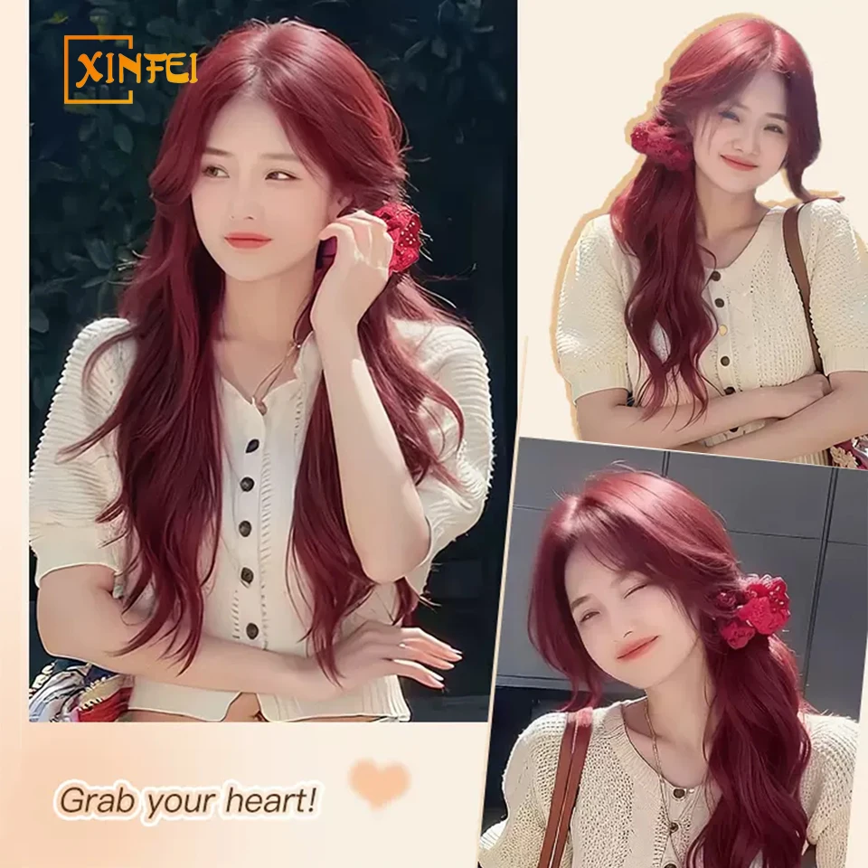 XINFEI Long Wavy Red Wigs Middle Part Natural Synthetic Hair Wigs for Women Daily Cosplay Heat Resistant Fiber Wig