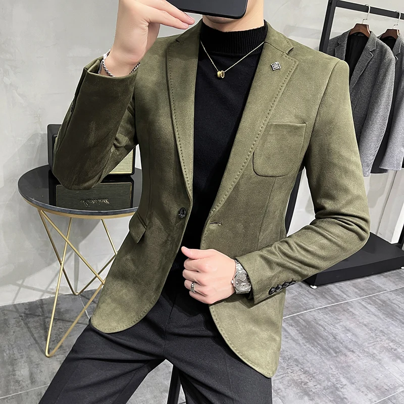 4XL Deerskin Leather Jacket Blazer Men Casual Slim Blazer Hombre Suit Leather Jacket Men Terno Masculino Men Clothing 6 Color