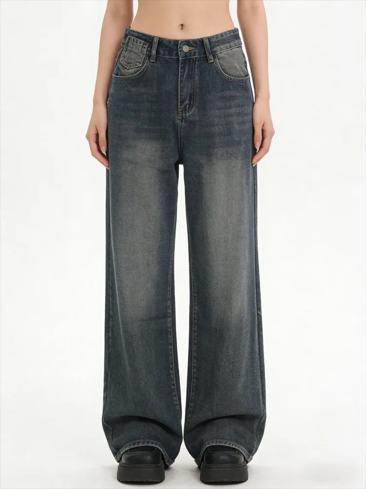 

Deeptown Vintage Y2k Baggy Women Blue Jeans Mid Low Waisted Jeans Wide Leg American Retro Denim Trousers Harajuku Streetwear