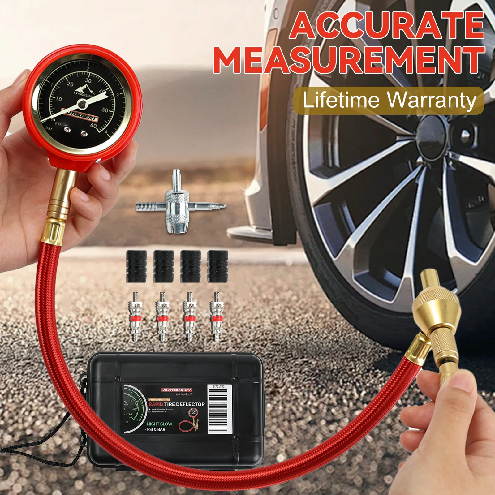 

RapidFlow Tire Deflator Kit 0-60 PSI Glow Dial Dual Scale Air Pressure Gauge for Jeep Truck ATV SUV Etc offroad accessories 4x4