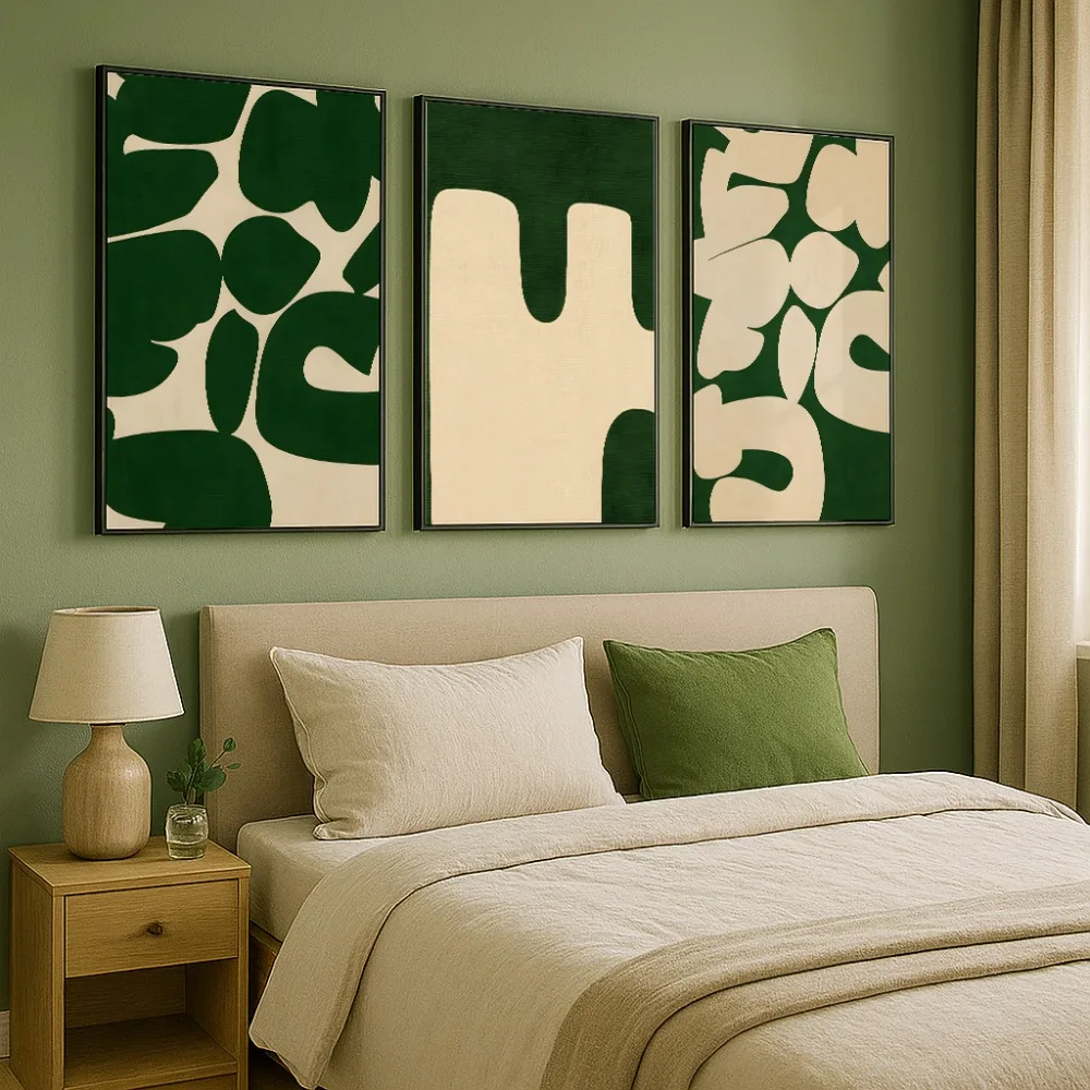 3pcs frameless Canvas Painting 3pcs Frameless Canvas Painting Nordic Brown Abstract Modern Green Shaping Poster and Print Wall P