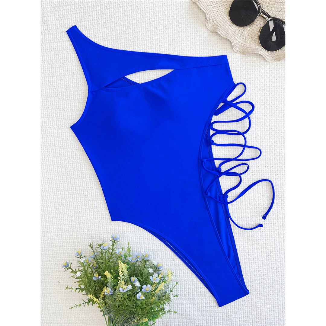 Sexy asymmetrischer One-Shoulder-Badeanzug mit Schnürung für Damen, einteiliger Badeanzug, Monokini mit Ausschnitten, Badebekleidung, Badeanzug V4637 – Detail 21