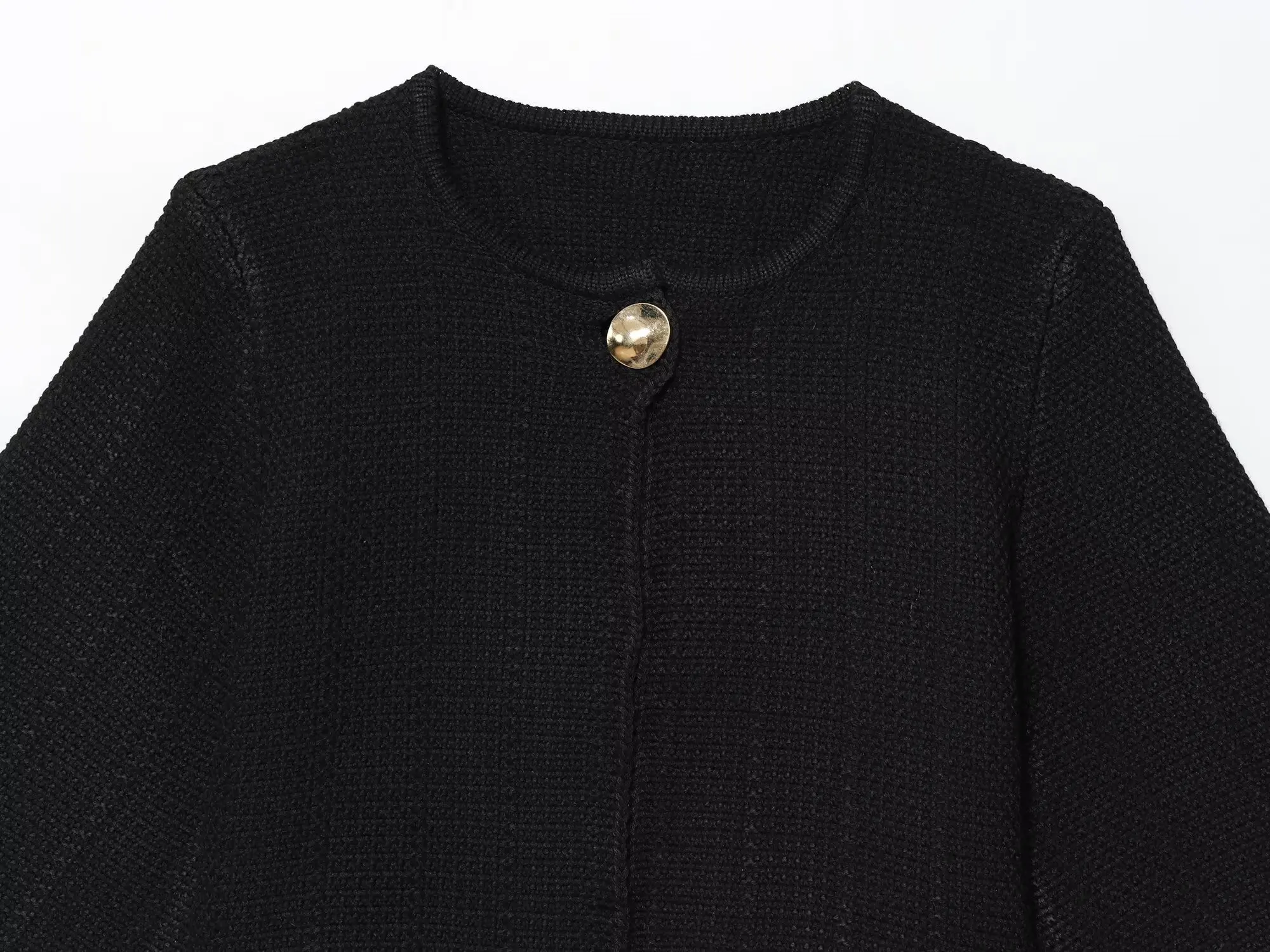 ETJ 2025 Otoño/Invierno nuevas señoras elegante moda botón grande decorado cuello redondo cárdigan de punto suelto abrigo chal casual