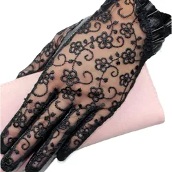 Spring and Summer Driving Sheepskin Gloves Women Fashion Lace Thin Decoration Genuine Leather Gloves Ladies Lace Style