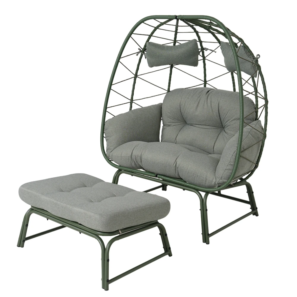 

Double Patio Egg Chair with Ottoman & Cushion: Wicker Outdoor 2-Seater for Balcony/Garden