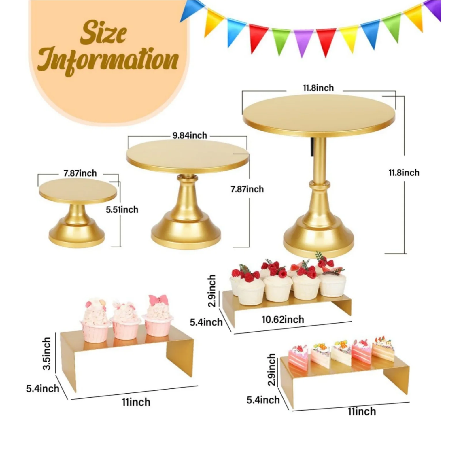 6-Piece Golden Metal Cake Rack and Golden Dessert Table Display Set Suitable for Weddings, Birthdays, Anniversaries, Baby Shower