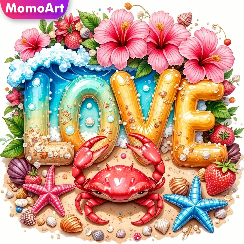 Momoart Voll-Diamant-Mosaik Seestern-Landschaft 5D Malerei Text Acryl Bastelbedarf Stickerei Lilien-Blume Heimdekoration