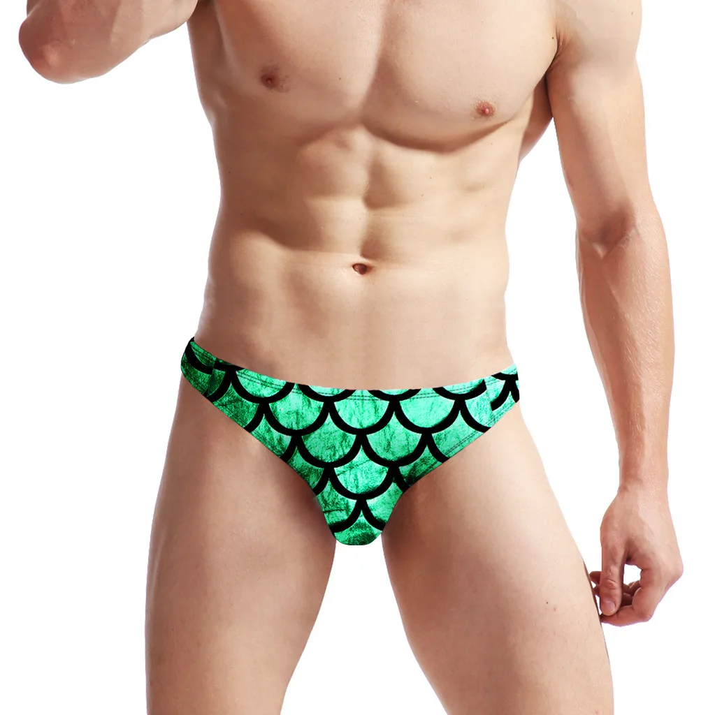 Men's Panties Bikini Bagless Briefs Triangle Fish Scales Breathable Underwear 3D U-shape Pouch Underpants for Young Man