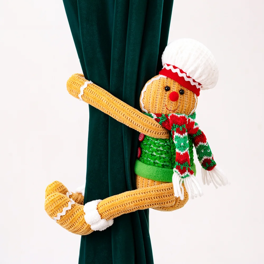 Cute Gingerbread Man Drapery Tiebacks Christmas Decor Chef Hat Style Window Curtain Holder Festive Home Holiday Ornament