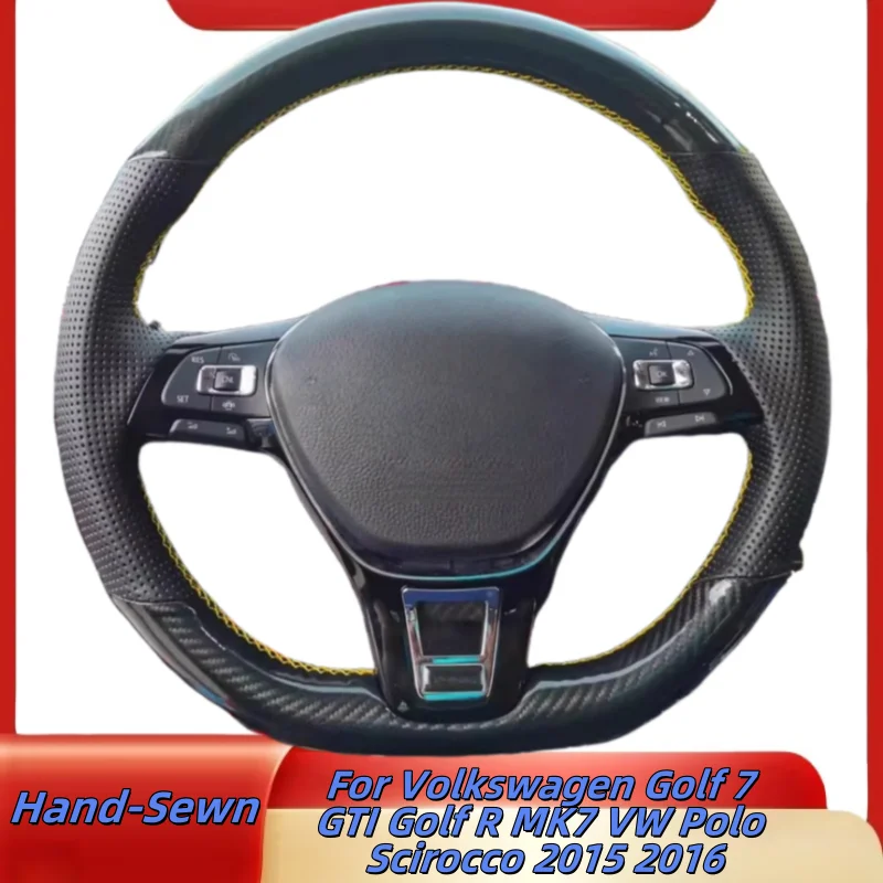 

Car Steering Wheel Cover Hand-Sewn Genuine Leather For Volkswagen Golf 7 GTI Golf R MK7 VW Polo Scirocco 2015 2016 Accessories