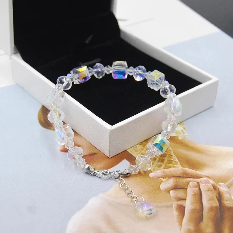 Colorful Square Glass Crystal Beaded Bracelets for Women Temperament Handwork Bracelets Bangles Charms Friendship Jewelry Making