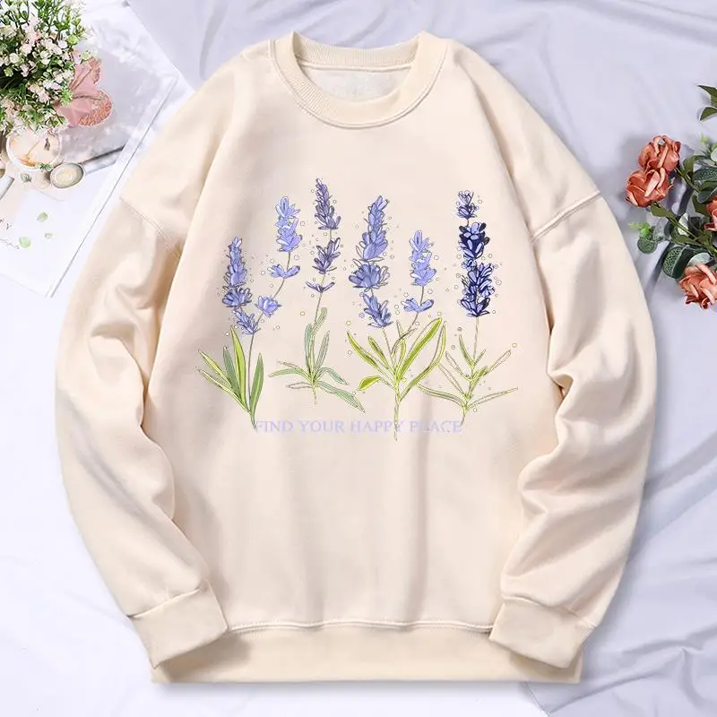 Beautiful Of Lavender Printing Women Hoodie Street Fleece Hoody Crew Neck Autumn Sweatshirt Hip Hop Oversize Clothing Female