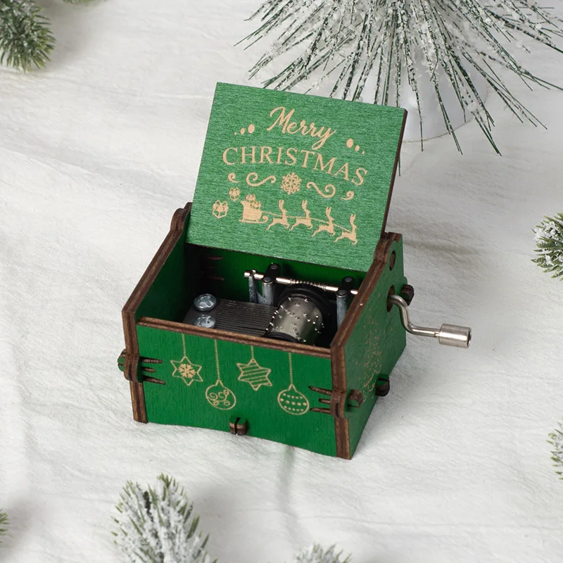 Hot Wooden Hand Crank Music Box Anime Theme Halloween Merry Christmas Decoration Home Christmas Birthday Gift