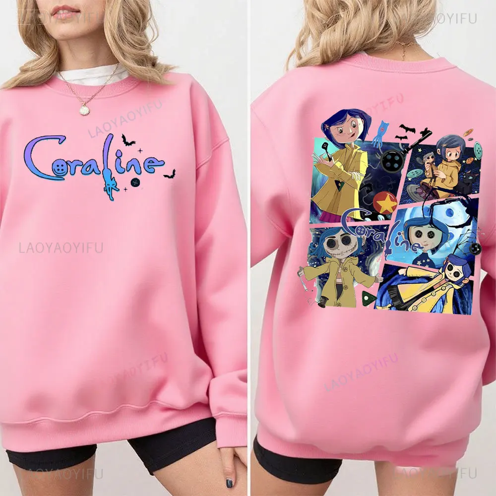 Halloween Coraline Sweatshirt All Saints' Day Vintage Funny Cartoon Hoodie 2025 Spooky Doll Sweatshirt Men Women Autumn Pullover #4