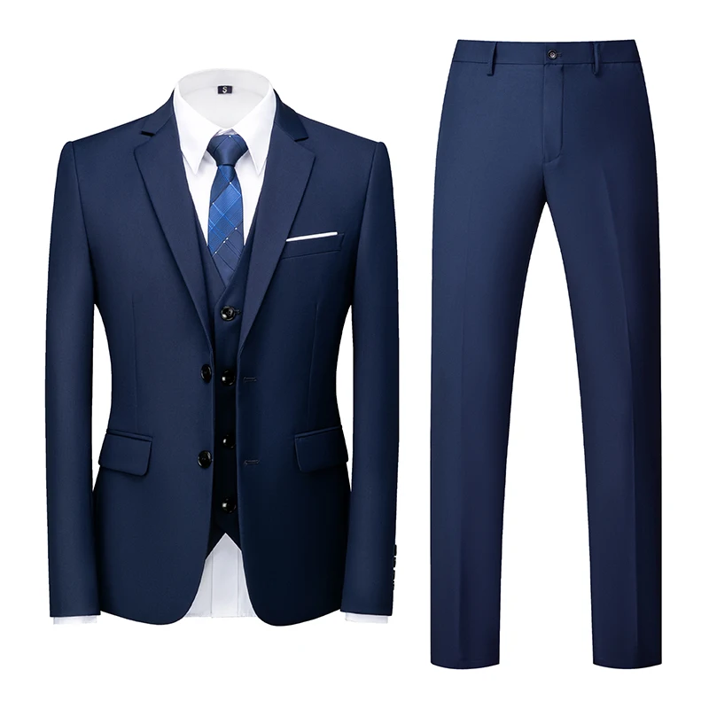 Men's Red Three-Piece Suit, Wedding/Party/Office Slim-Fit Jacket with Vest and Trousers. Black, Green, Gray, Blue, Yellow,Purple