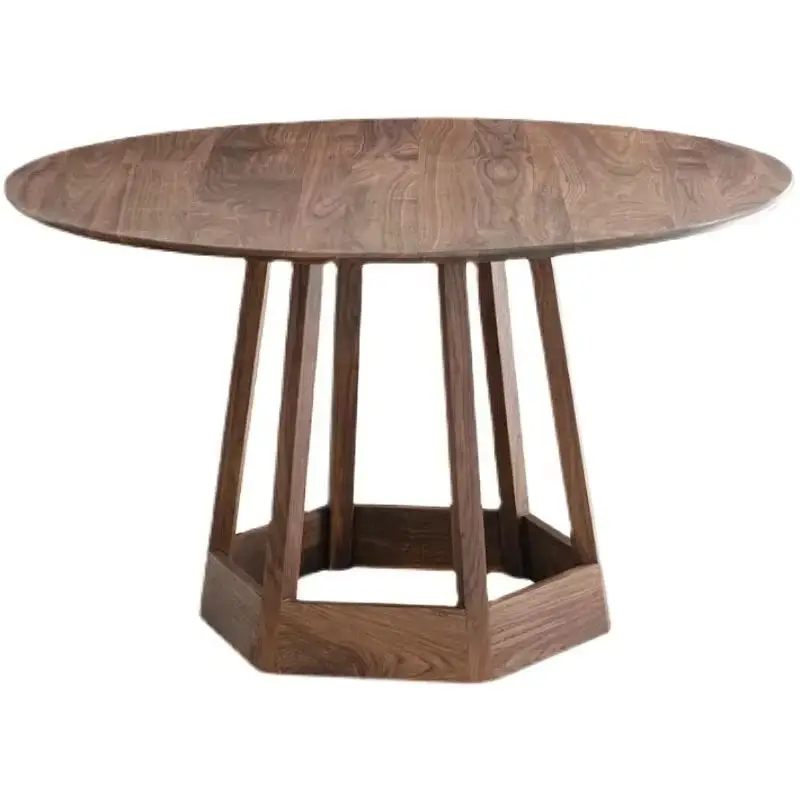 

Custom Nordic modern simple solid wood round table small apartment black walnut combination table