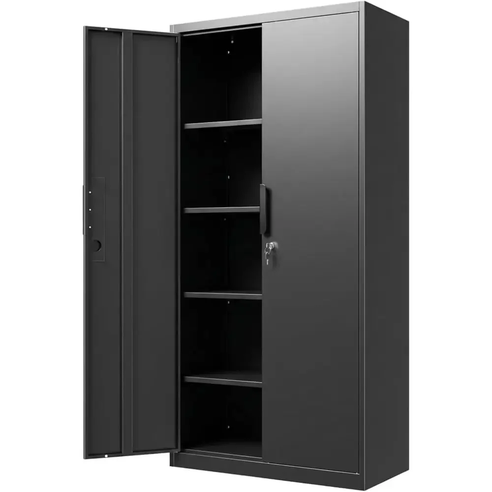71 Tall Heavy-Duty Steel Storage Cabinet with 4 Adjustable Shelves, Lockable, for Garage and Home Use, 31.5W × 16.5D, Black