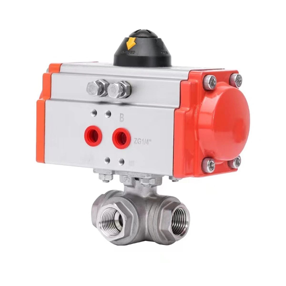 

1-1/4" Female Thread Three Way L Type Sanitary Pneumatic Ball Valve Silicone Sealing Stainless Steel 304