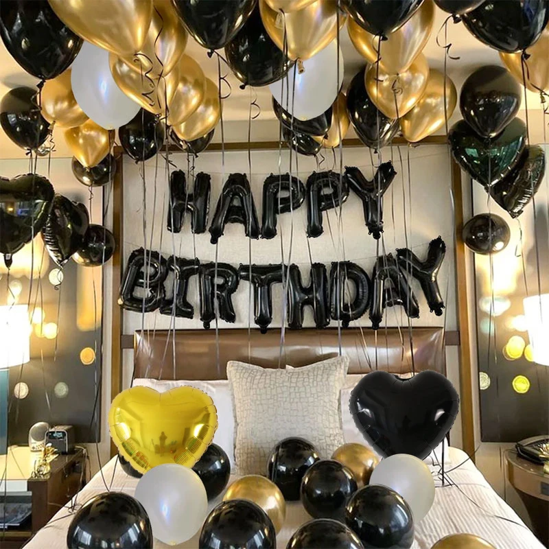 1Set Schwarz und Gold Geburtstag Brief Ballon Set Liebe Herz Ballons Alles Gute Zum Geburtstag Party Szene Dekorationen Baby Dusche kinder Spielzeug