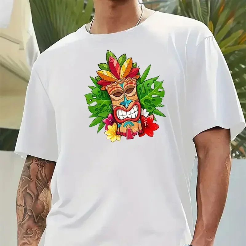 Hawaiian Tiki Bar T-shirt Tiki Angry  Cartoon Men's Tee Breathable and Casual Summer Short-sved Top Camisetas Hombre