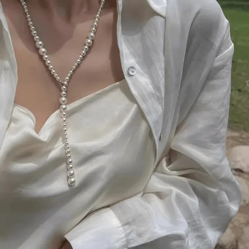 نيني شي الأسرة اللؤلؤ قلادة استرخى المشبك الفاخرة سترة طويلة سلسلة مشبك عشوائي تصميم أنيق اللؤلؤ طبقات قطعة #1