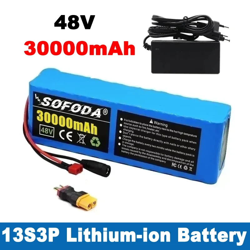 

2024 High Capacity 48V 30Ah 1000W 13S3P Lithium-ion Battery Pack For 54.6V E-bike Electric Bicycle Scooter with BMS