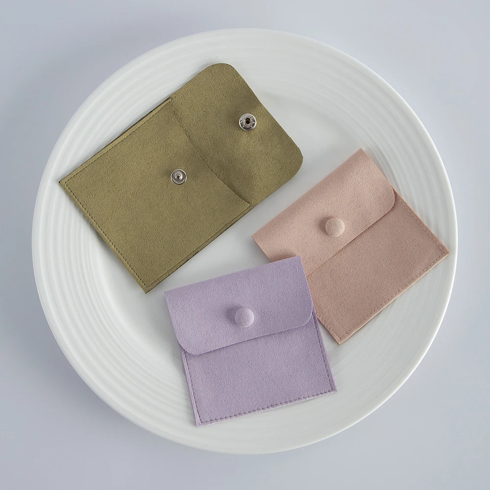 10pack Microfiber Jewelry Snap Packaging Bag Earrings Necklace Velvet Wedding Birthday Presents Gift Pouches Small Button Sack