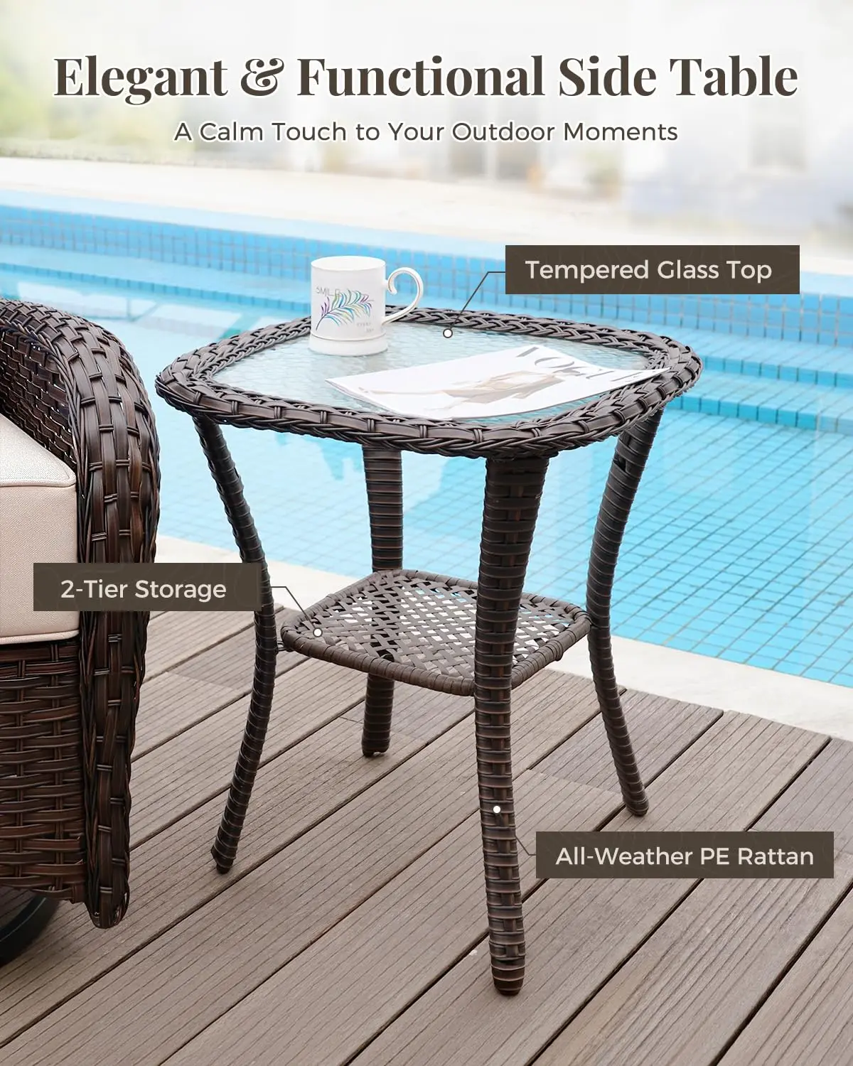 High Back Outdoor Rocking Chair & Table 3-Piece Patio Bistro Set with 6