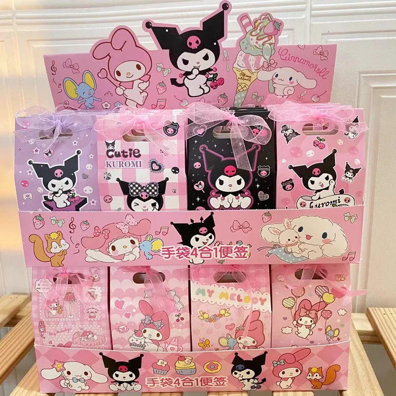 

16pcs Sanrio My Melody Kawaii Kuromi Cinnamoroll Notebook Cartoon Gift Bag Sticker Four-in-one Note Book Memo Student Stationery