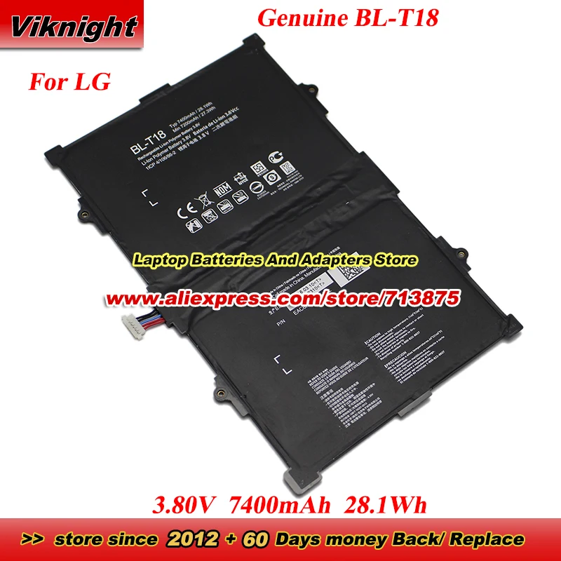 

Оригинальный 100% аккумулятор BL-T18 1ICP4/106/86-2 для ноутбука LG V935 V930 PAD II PAD X 10,1, 3,8 В, 7400 мАч, 28,1 Втч