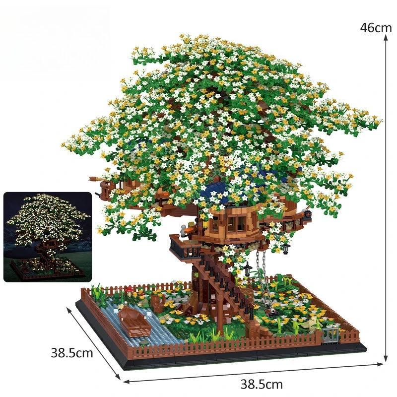 MOC 별빛나는 트리 하우스 꽃다발 빌딩 블록 세트 하늘 빛나는 정원 소원 숲 오두막 DIY 장난감 생일 선물