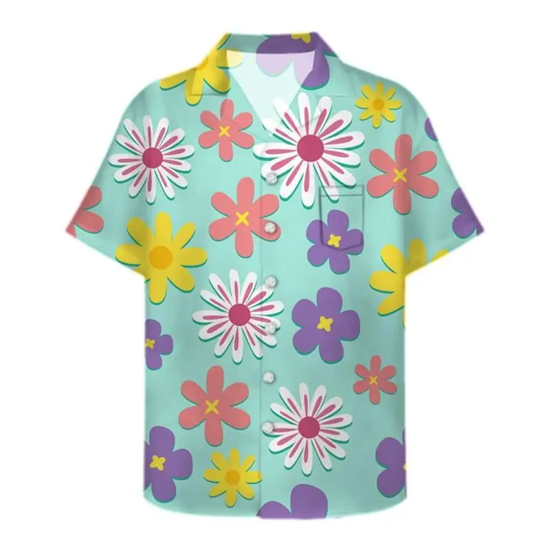 Hawaii Men\'s Shirt Cute Duck Print Casual Beach Short Sleeve Top Floral Toy Building Blocks 3D Print Button Up Shirt Clothes