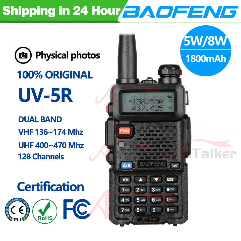 

Baofeng 5W/8W Original UV5R Walkie Talkie Dual Band 136-174Mhz 400-520Mhz Portable BF UV-5R Two Way Radio Pofung HF Transceiver