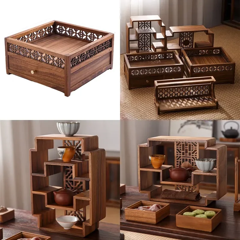 2026 Hot Sale for Walnut Storage Rack Small Desktop Cup Bogu Rack New Chinese Style Room Coffee Table Storage Cup