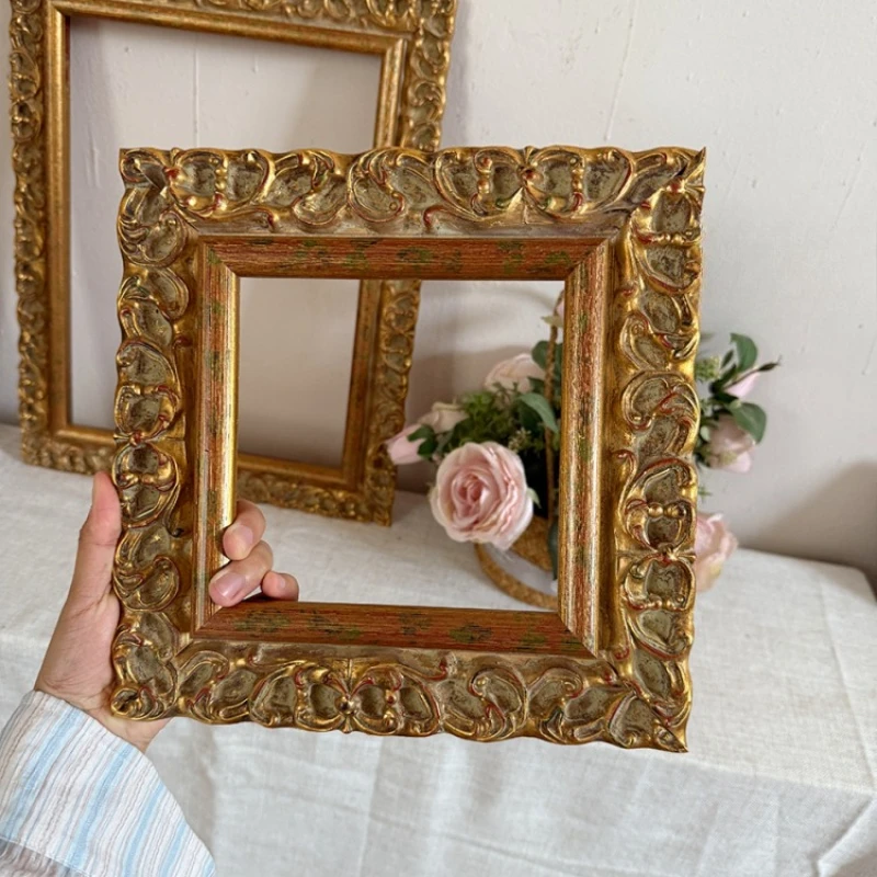 

Medieval retro copper and gold carving flower French oil painting 57mm solid wood mounted photo frame picture frame