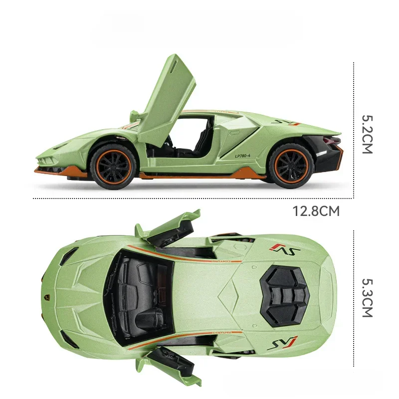 1:36 Lamborghini LP780-4 mobil olahraga logam campuran, suara lampu tarik belakang simulasi tinggi miniatur Diecast mobil mainan anak-anak hadiah