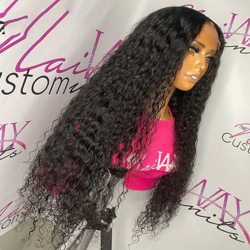 Soft 26inch Natural Black Glueless 180Density Long Kinky Curly Deep Lace Front Wig For Women With Baby Hair Preplucked Daily