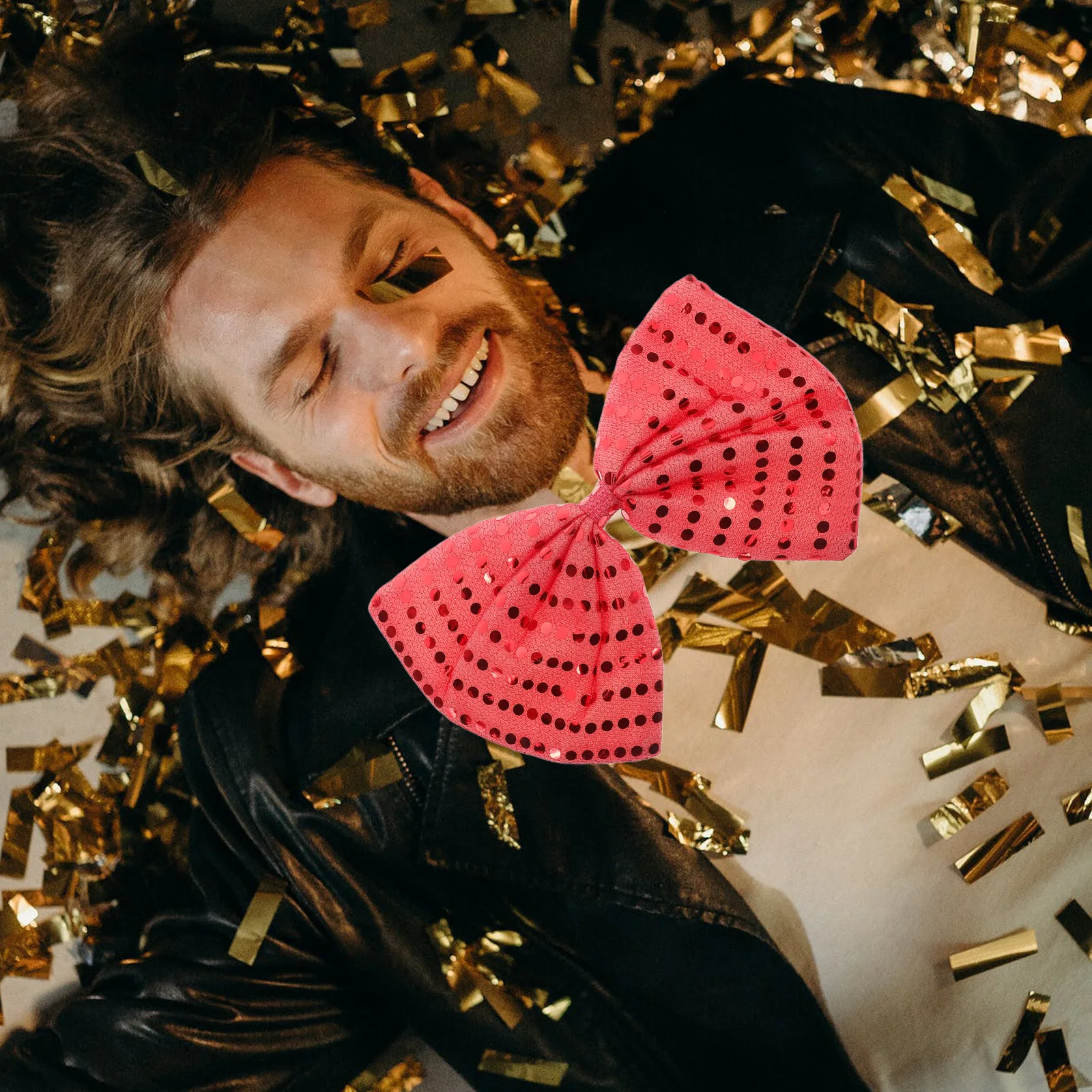 Oversized Red Sequin Bow Tie Glitter Stage Performance Accessory Sparkly Masquerade Carnival Party Costume Theatrical Show