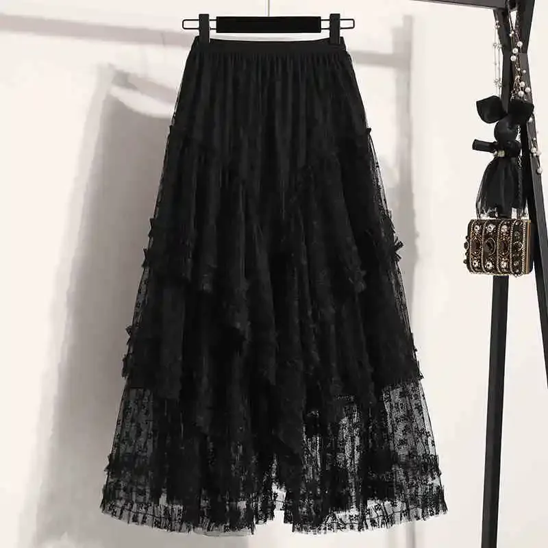 Spring New All Match Irregular Heavy Industry Half Length Skirt Winter Pong Princess Cake Elegant Fashion Long Skirt