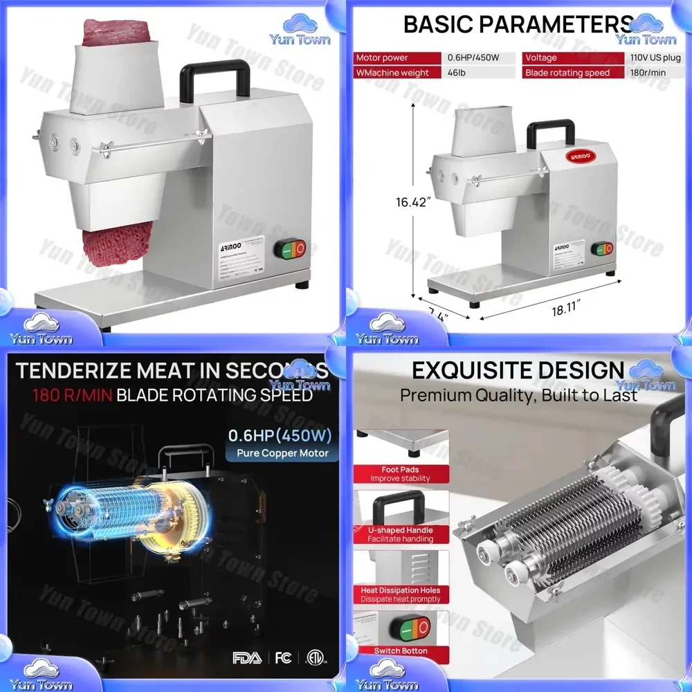 for 450W Electric Automatic Stainless Steel 304 Chicken Breast Flattening Machine for Meat Tenderizer Food Processor Kitchen