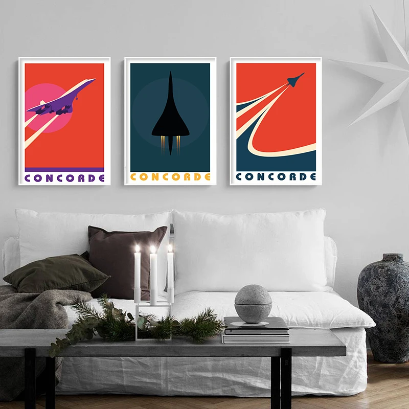 Modern Concorde Into the Sunset Signed Wall Art Canvas Painting Cool Rocket Art Poster Print Wall Picture for Living Room