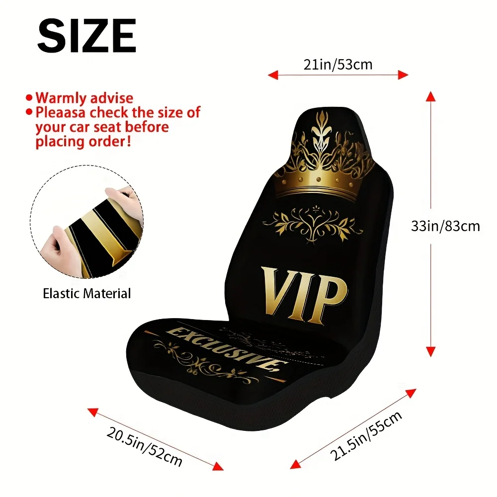 2pcs Luxury VIP Car Seat Covers Set - Golden & Luxury Design With VIP Lettering, Breathable All-Weather Fit For Sedans, SUVs, Ha