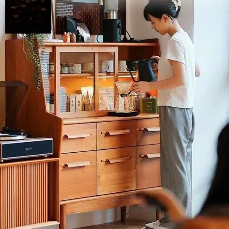 

Living room afternoon tea area storage display cherry wood black walnut solid wood locker