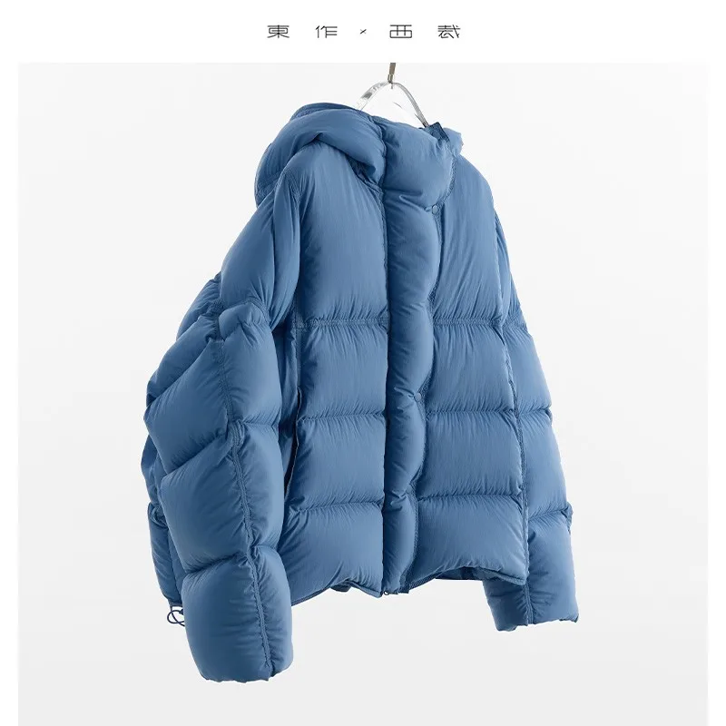 سترة نسائية منتفخة، 90% من ريش الإوز الأبيض، معطف قصير بغطاء للرأس لشخصيات صغيرة، موديل شتاء 2025 الجديد #2